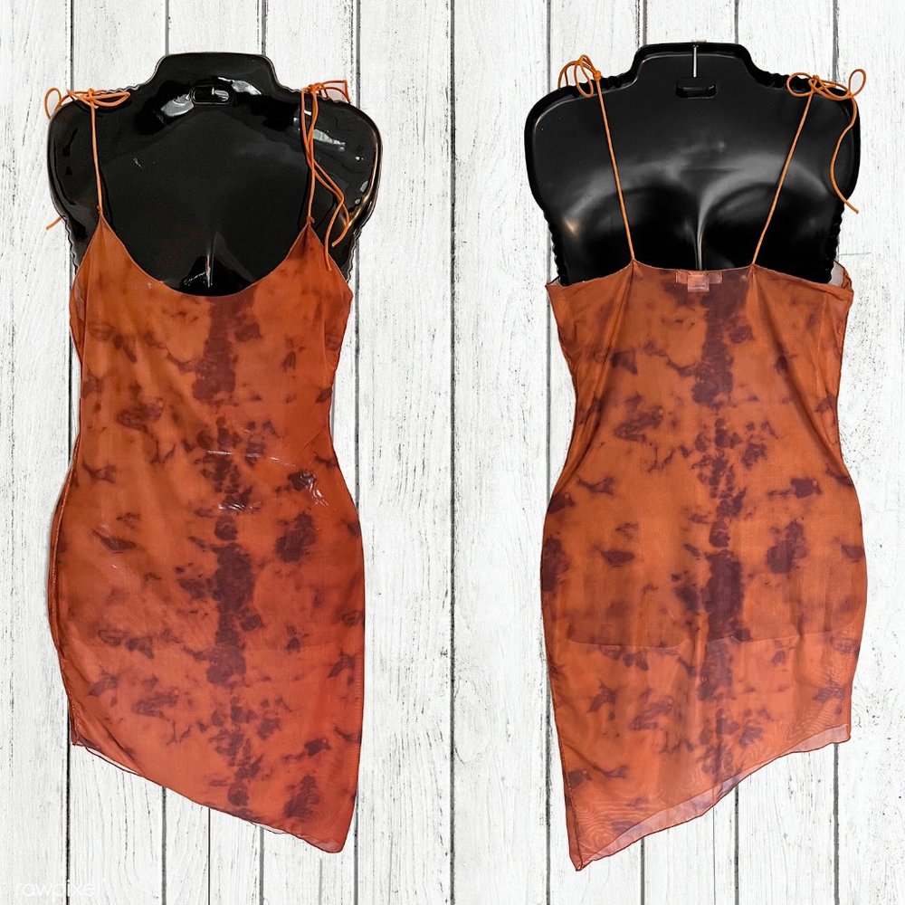 12th Tribe Asymmetrical Orange Mesh Mini Dress (M)